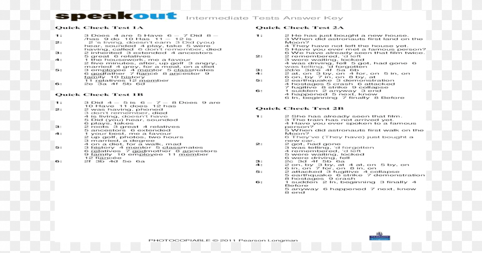 Speakout Intermediate Quick Check Test, Page, Text Free Transparent Png