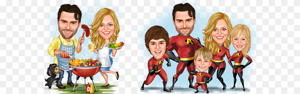 Special Customizing Family Caricature Sample, Lunch, Publication, Book, Person Png Image