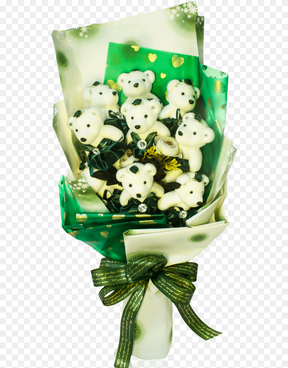 Special Occasion Bear Design Green Theme Flower Bouquet Gift, Animal, Mammal, Wildlife, Teddy Bear Free Png Download