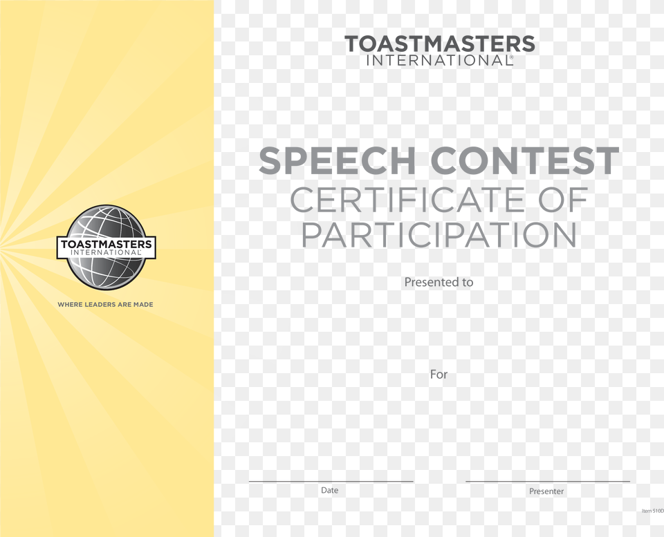 Speech Contest Certificate Template Participant Toastmasters International, Advertisement, Poster Free Png