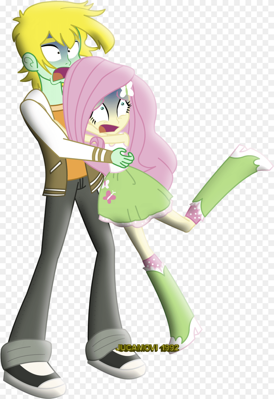 Speed And Fluttershy Scared By Jucamovi1992 Speed And Fluttershy Equestria Girl Hug, Book, Comics, Publication, Manga Free Png Download