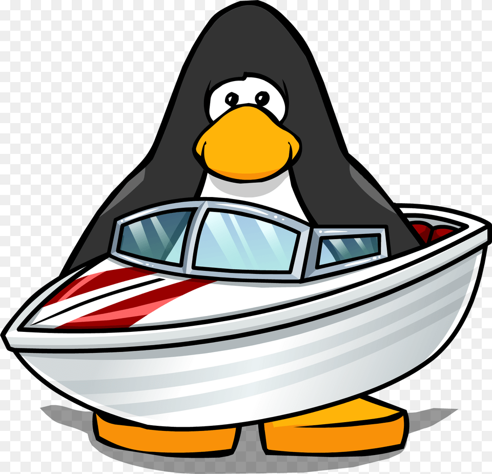 Speed Boat Penguin On A Boat, Watercraft, Vehicle, Transportation, Dinghy Png Image