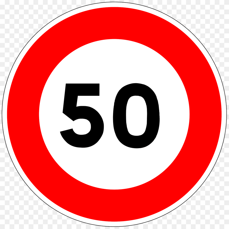 Speed Limit 50 Kmh Clipart, Sign, Symbol, Road Sign, Text Png