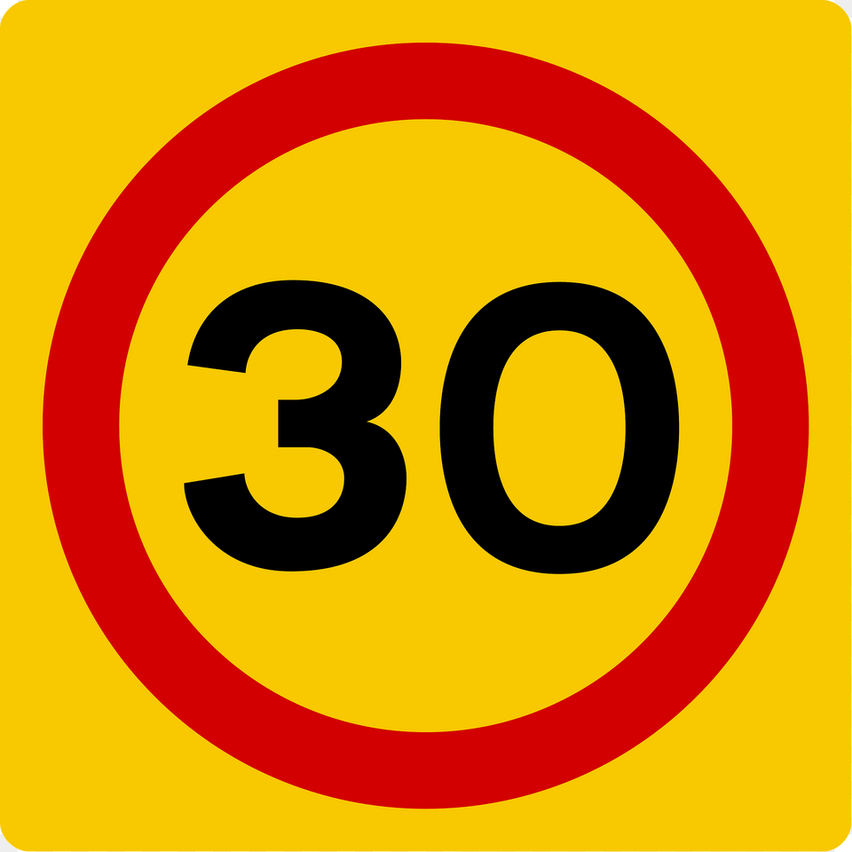 Speed Limit Zone Sign In Iceland Clipart, Symbol, Number, Text, Road Sign Free Png