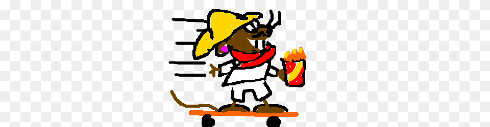 Speedy Gonzales Eating Nachos On A Skateboard Drawing, Clothing, Hat, Machine, Wheel Free Transparent Png