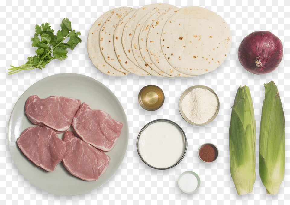 Spiced Pork Tacos With Crema Pickled Onion Amp Elote Style Natural Foods, Food, Meat, Herbs, Plant Free Png Download