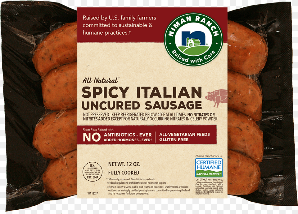Spicy Italian Sausage Niman Ranch Sausage, Advertisement, Poster, Food, Meat Free Png
