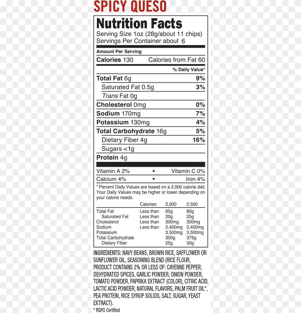 Spicy Queso Bean Chipsdata Image Id Jalapeno Lime Chips Nutrition Facts, Text, Menu Png