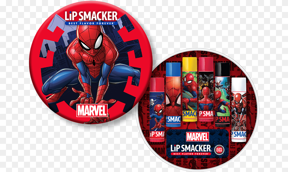 Spider Man 6 Piece Lip Balm Tin Spiderman Graphic Sticker, Adult, Female, Person, Woman Png Image