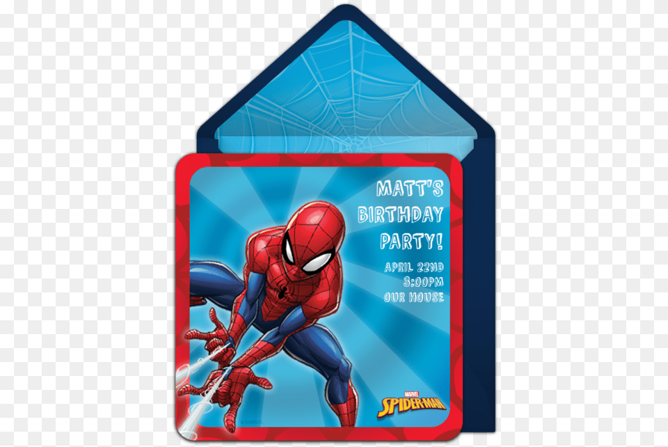 Spider Man Classic Online Invitation Spider Man, Person, Text Free Transparent Png