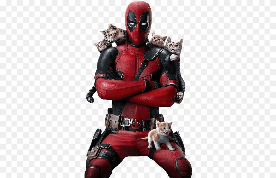 Spider Man Deadpool Figurine Deadpool With Kittens, Clothing, Costume, Person, Animal Free Transparent Png