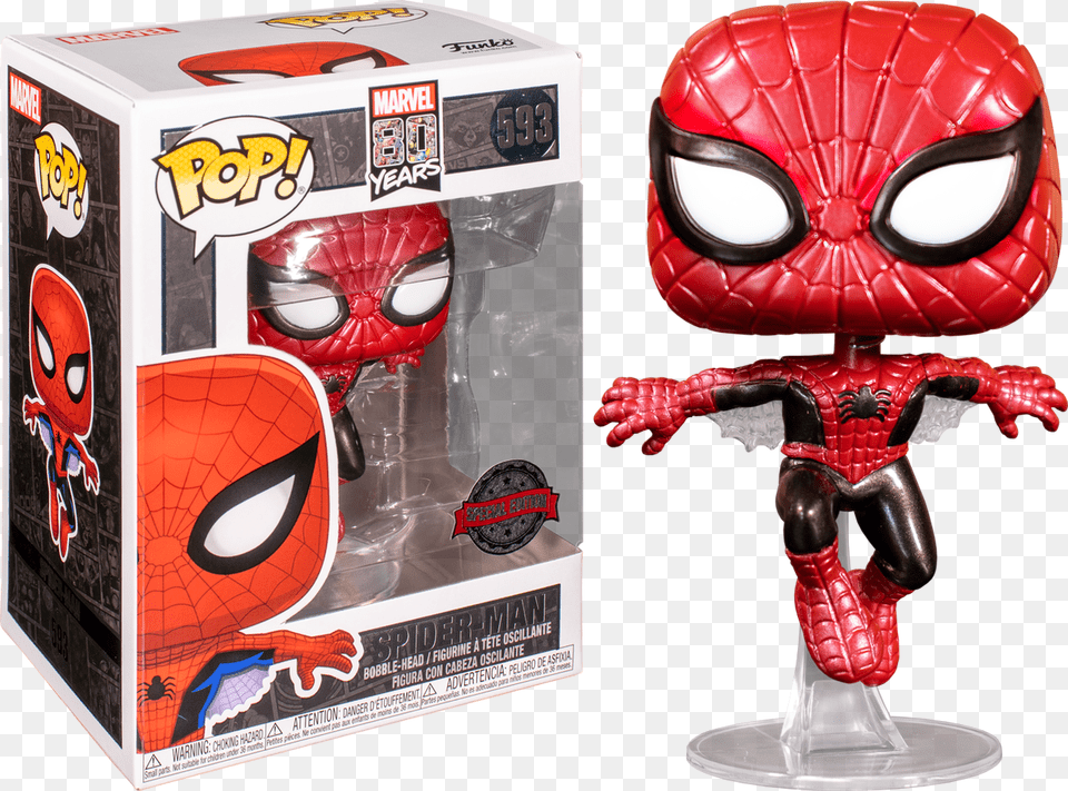 Spider Man First Appearance Metallic 80th Anniversary Funko Pop Spider Man 80 Years, Helmet, Person, Adult, Alien Png