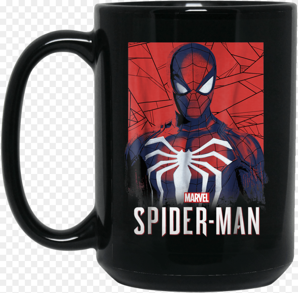 Spider Man Game Logo Portrait Graphic Black Ps4 Spider Man Painting On T Shirt, Cup, Adult, Person, Female Png Image