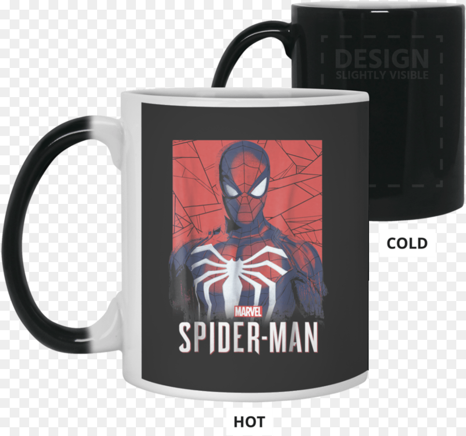 Spider Man Game Logo Portrait Graphic Color Cortunex Heat Sensitive Mug Color Changing Coffee Mug, Cup, Person, Beverage, Coffee Cup Png