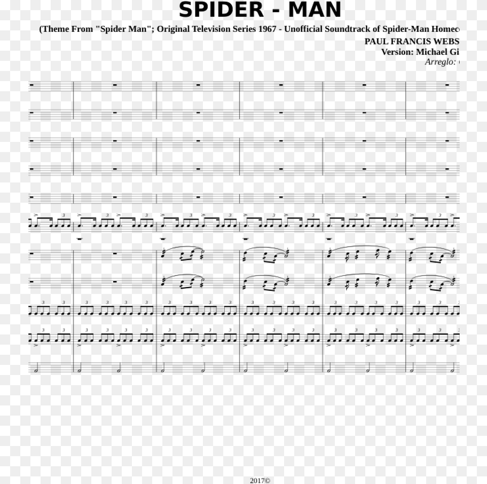 Spider Man Homecoming Sheet Music, Gray Free Transparent Png