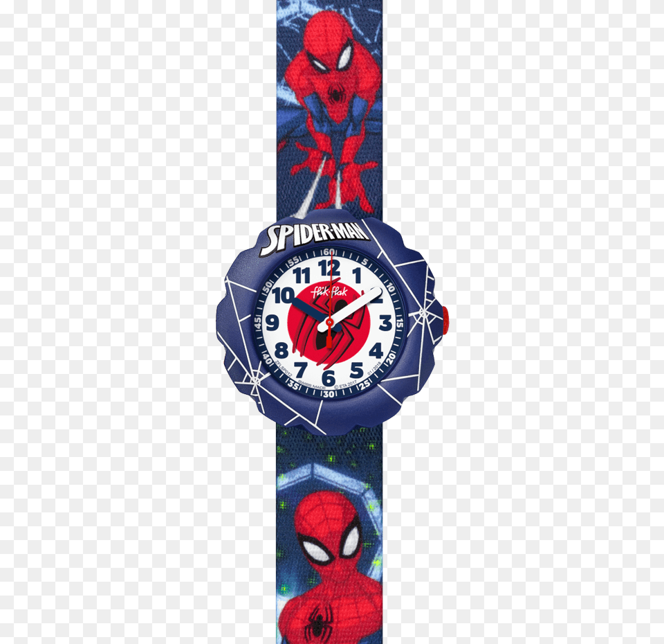 Spider Man In Action Montre Flik Flak Spiderman, Arm, Body Part, Person, Wristwatch Free Transparent Png