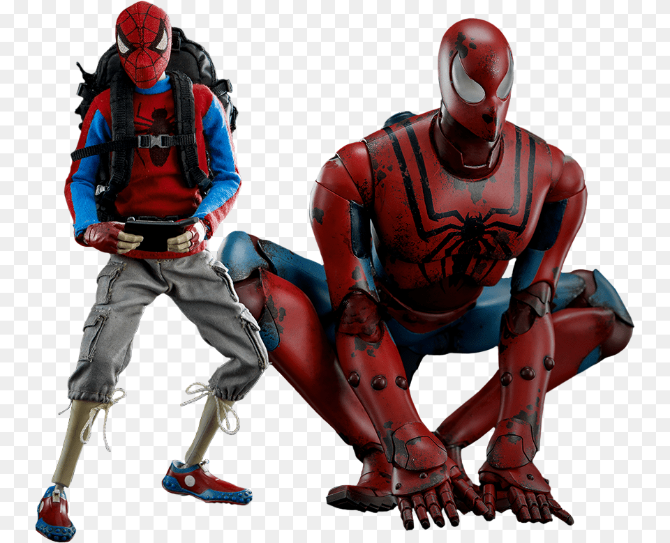 Spider Man Peter Parker With Spider Bot Scale Action, Adult, Male, Person, Clothing Free Png Download