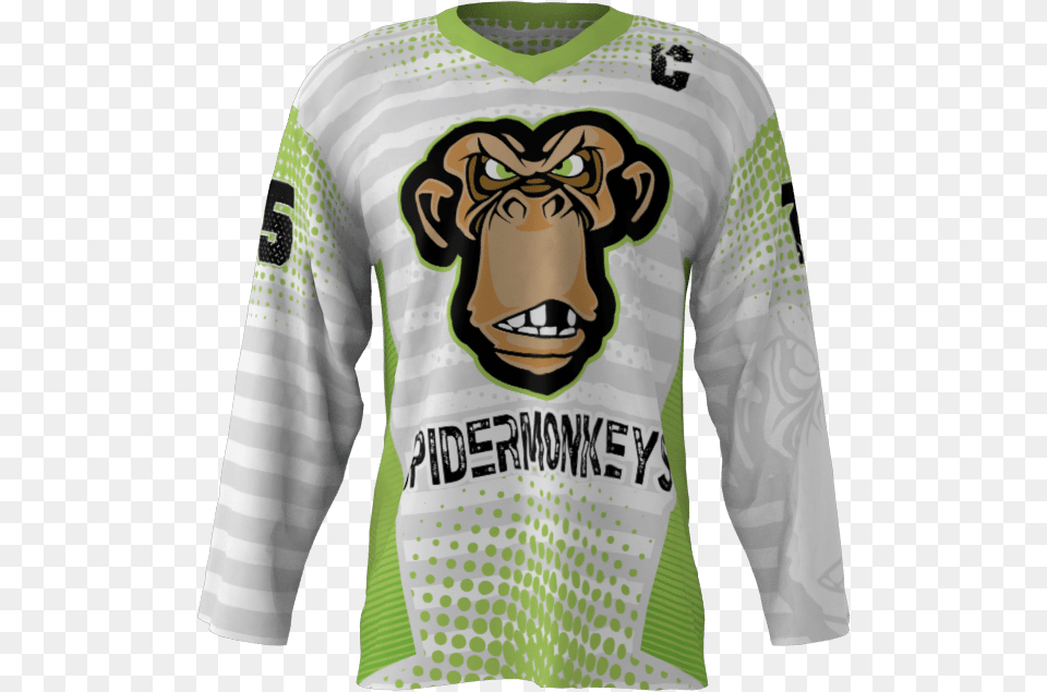 Spider Monkeys White Custom Dye Sublimated Hockey Jersey Long Sleeved T Shirt, Sleeve, Long Sleeve, Clothing, Male Free Png Download