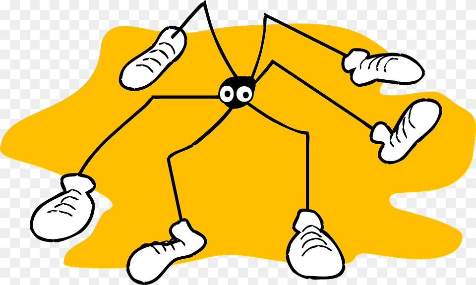 Spider Yellow Background Long Legs Arachnid Cartoon Daddy Long Legs, Baby, Person, Clothing, Footwear Free Png Download