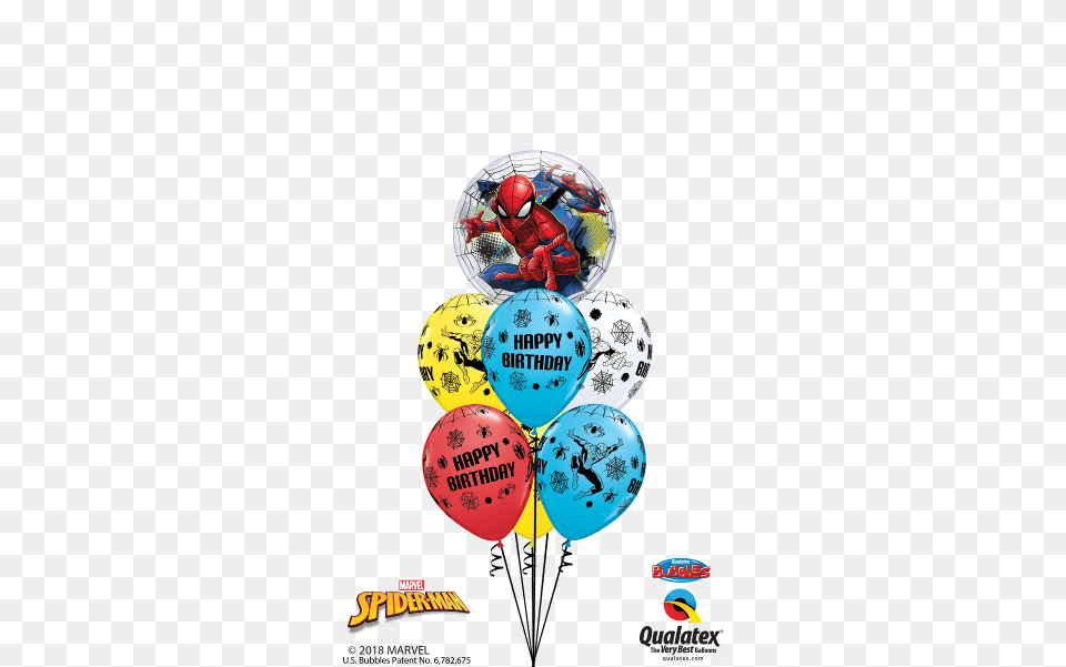 Spiderman Birthday Bubble Bouquet 1 6 Latex Spiderman Birthday Party, Balloon, Sphere, Baby, Person Free Png