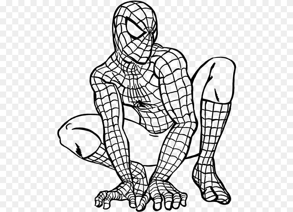 Spiderman Coloring, Art, Drawing, Kneeling, Person Png Image