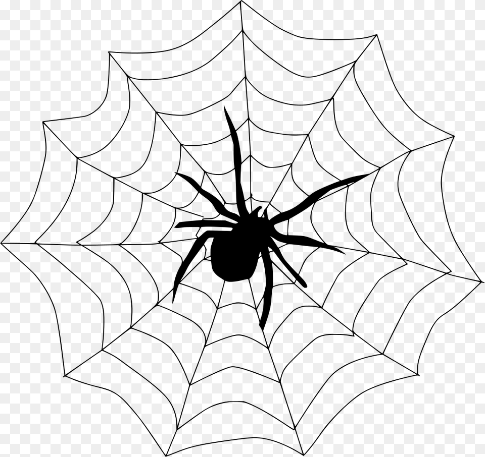 Spiderweb Drawing Creepy Spider On A Web Clipart, Gray Free Png