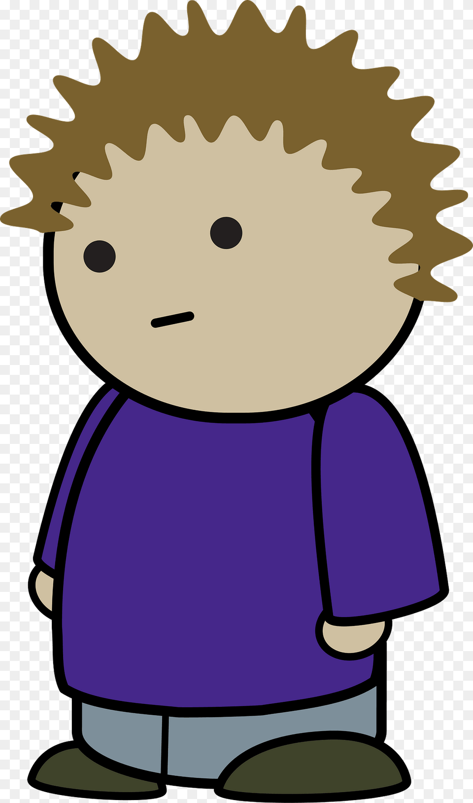 Spiky Haired Boy In A Purple Shirt No Expression Front Clipart, Book, Comics, Publication, Animal Free Png