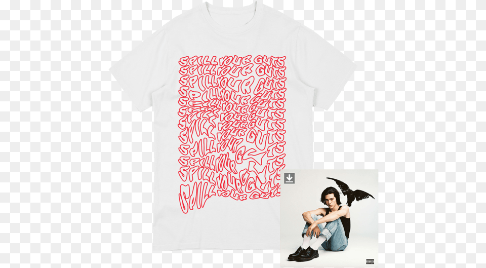 Spill Your Guts Repeat Tee Kid Krow Digital Album Preorder Spill Your Guts T Shirt, Clothing, T-shirt, Person, Animal Png