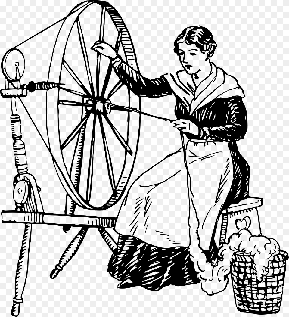 Spinning Wheel 2 Clip Arts Woman Using Spinning Wheel, Gray Png