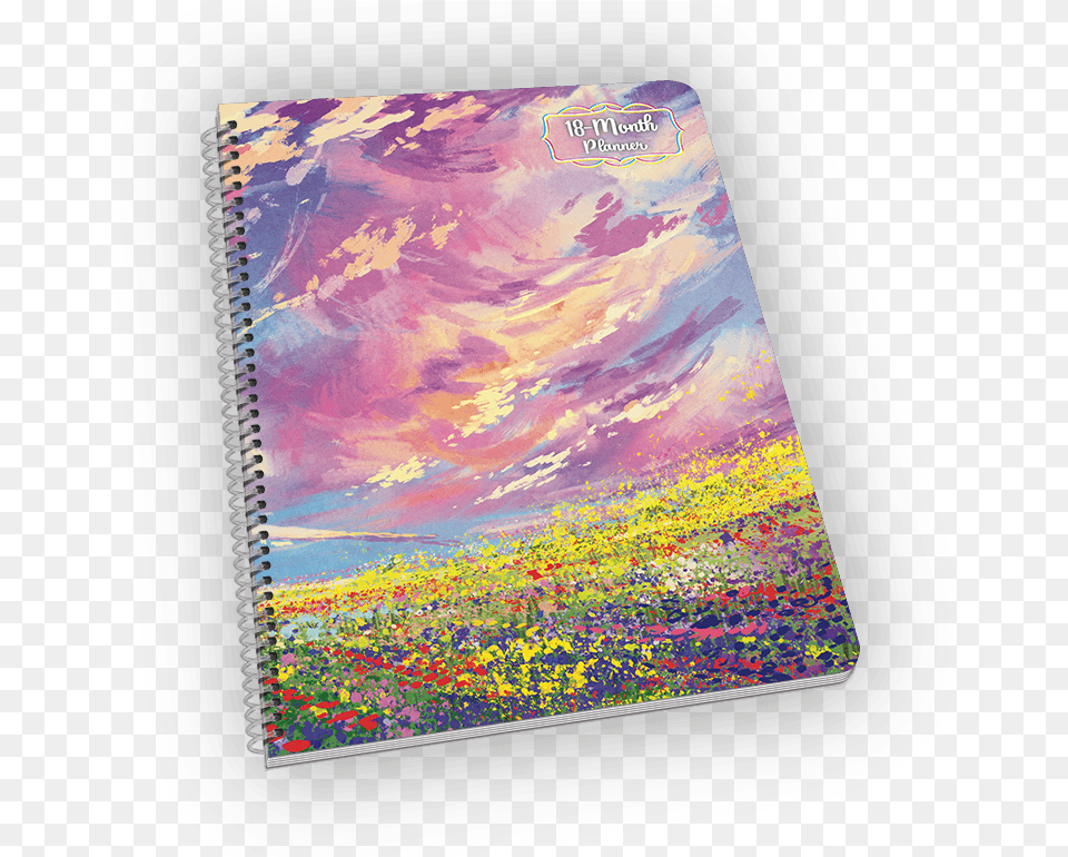 Spiral Bound Notebook With Flowers And Sky Painting Painting, Book, Publication, Diary Png