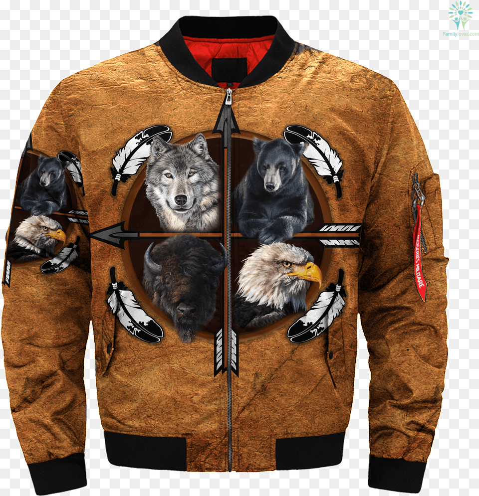 Spirit Animal Dream Catcher Native Over Print Bomber Dont Tread On Me Jacket, Coat, Clothing, Mammal, Bear Png