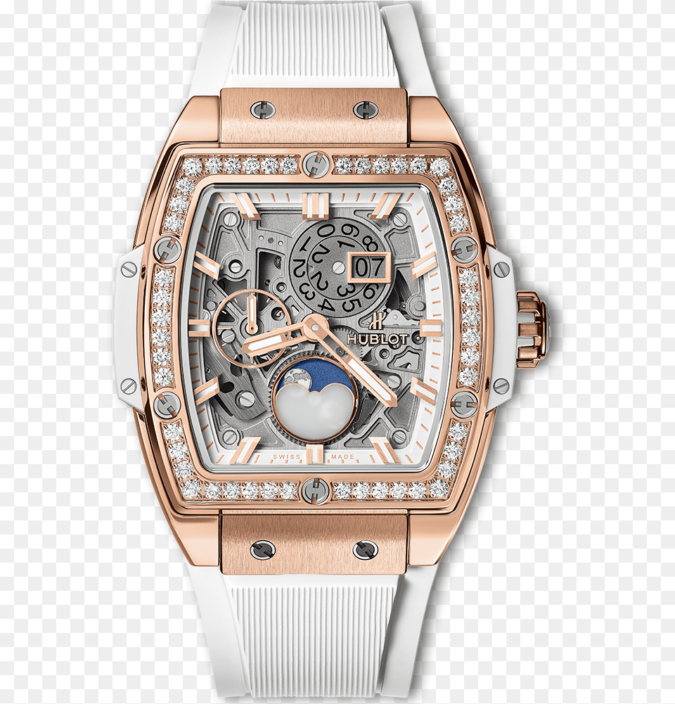 Spirit Of Big Bang Moonphase King Gold White Diamonds 647 Oe 2080 Rw, Arm, Body Part, Person, Wristwatch Png