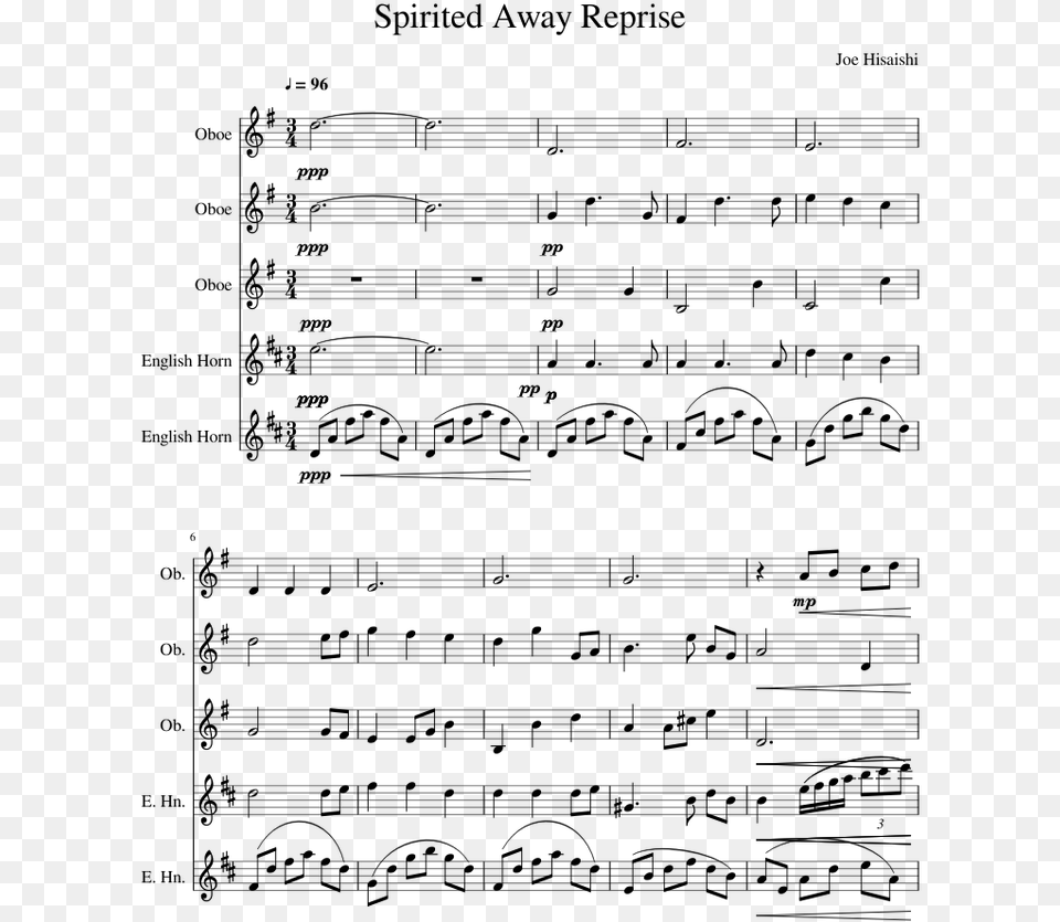 Spirited Away Reprise Oboe Quintet Fuglene Letter Mod Vinden Noder, Gray Png Image