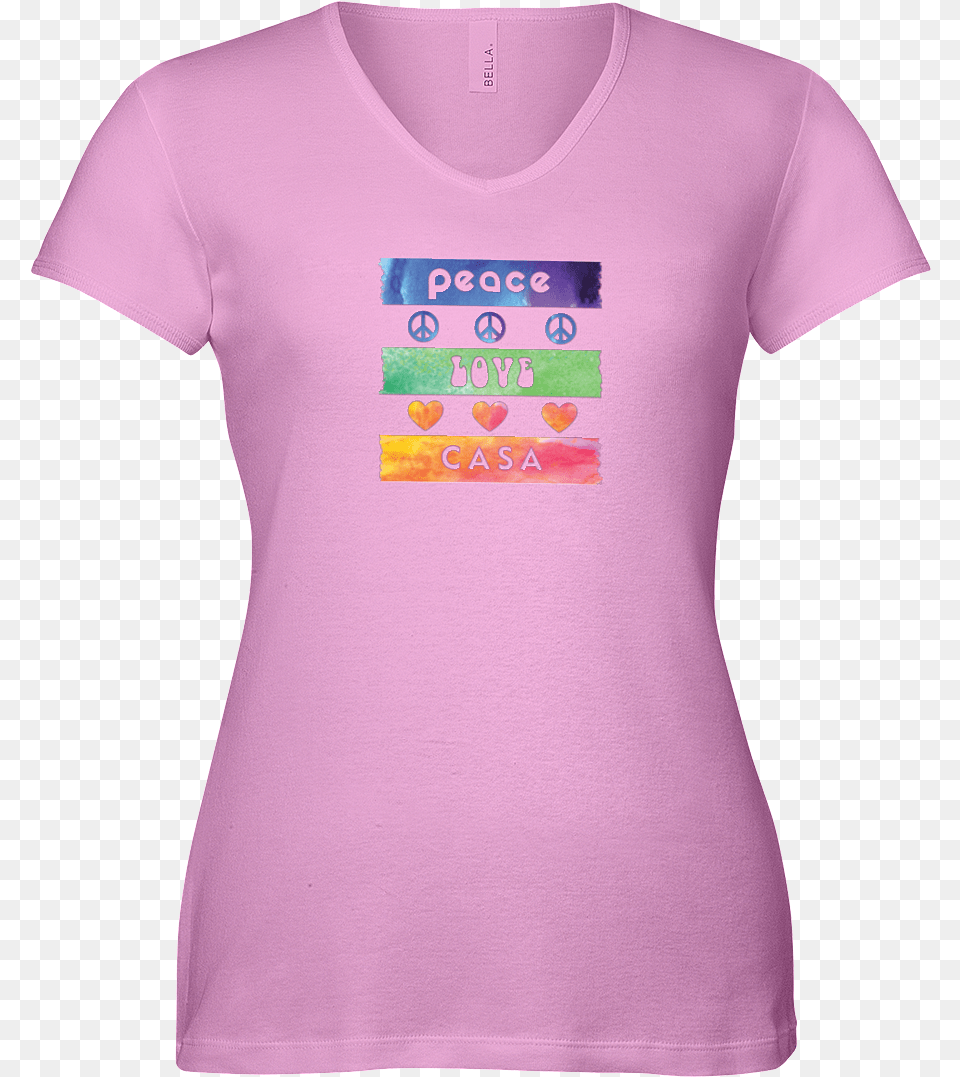 Splash Peace Love Casa Ladies V Neck Short Sleeve, Clothing, Shirt, T-shirt Free Transparent Png