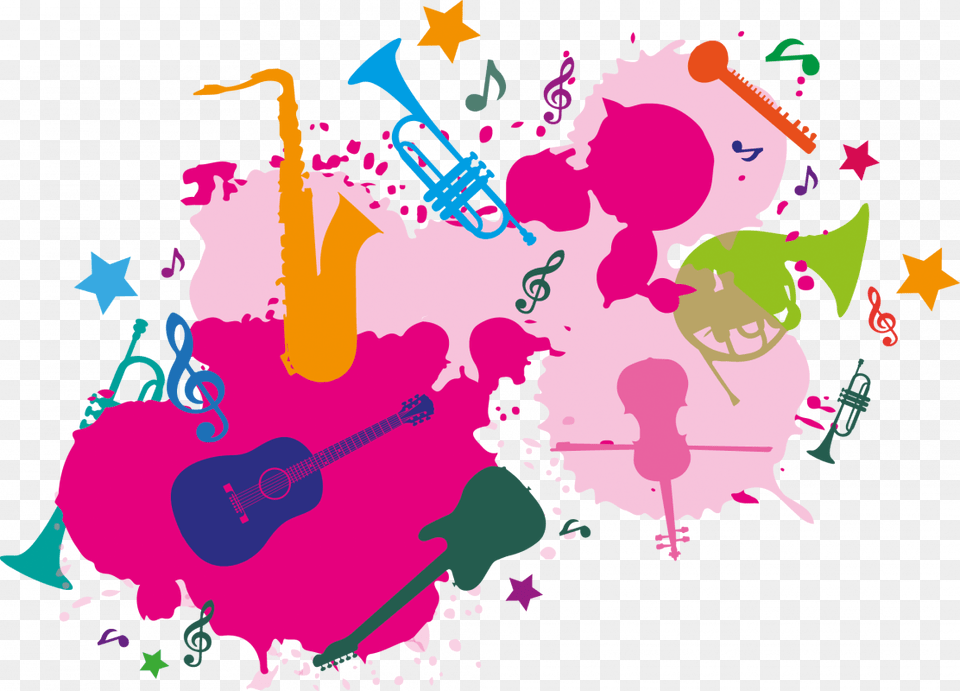 Splat Shape With Loads Of Icons Within It Of Instruments Graphic Design, Art, Graphics, Guitar, Musical Instrument Free Png Download