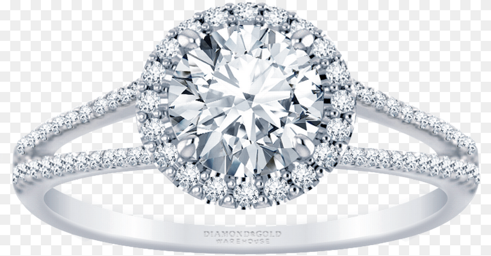 Split Band Halo Engagement Ring Round Diamond Engagement Ring, Accessories, Gemstone, Jewelry, Silver Free Png