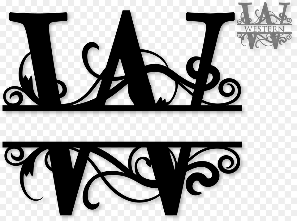 Split Letter Monogram W, Gray Png