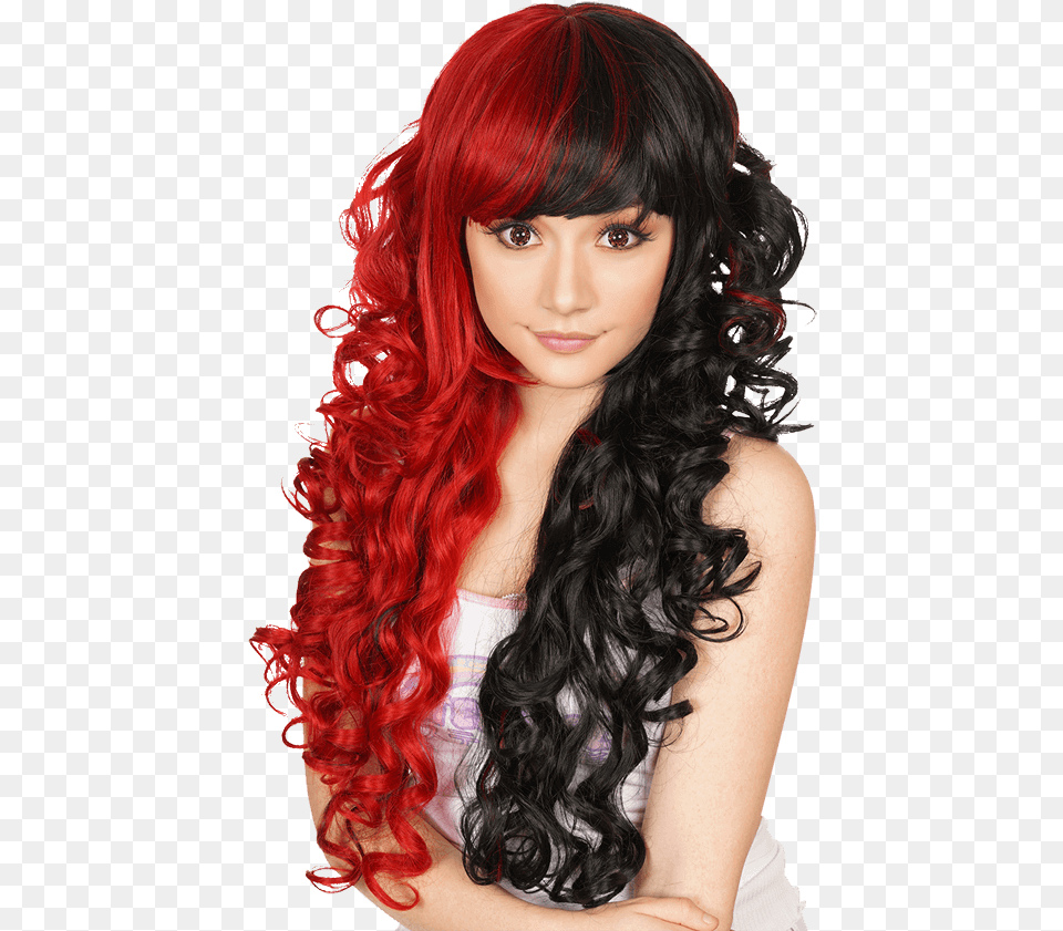 Split Red And Black Wig Harley Quinn Wigs, Adult, Female, Person, Woman Free Png