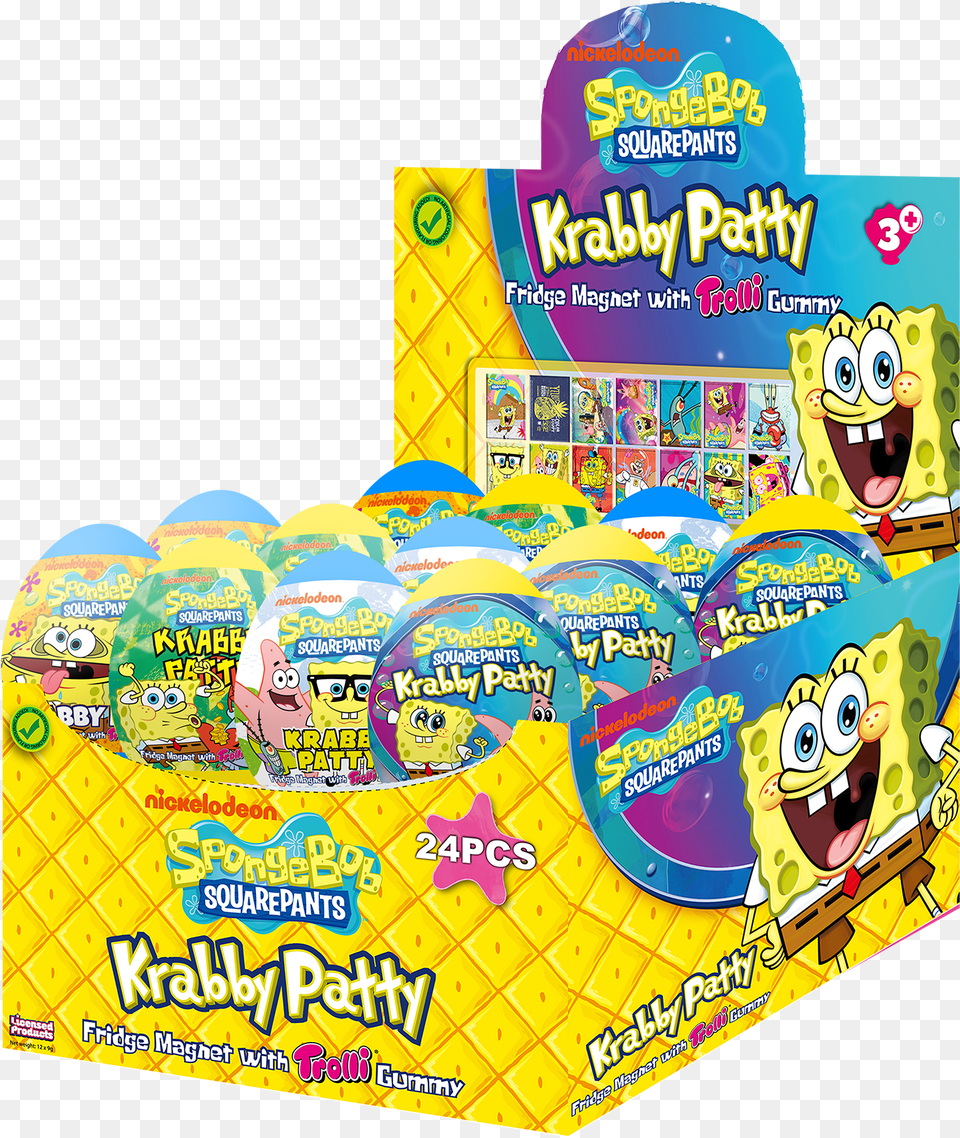 Spongebob Krabby Patty And Fridge Magnet With Trolli Spongebob Squarepants, Face, Head, Person Free Transparent Png