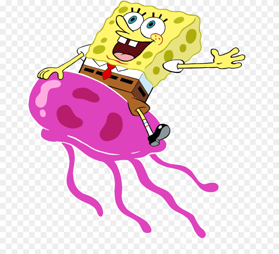 Spongebob Riding A Jellyfish, Baby, Person, Animal, Sea Life Free Png
