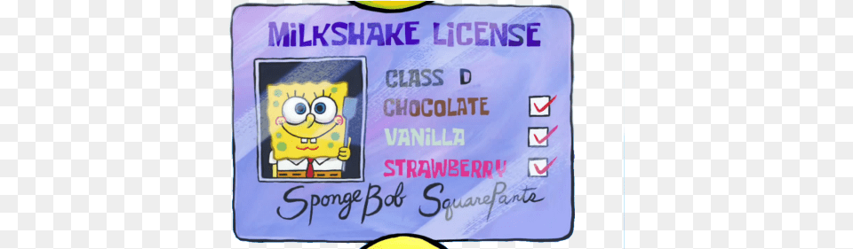 Spongebob Spongebob Squarepants Nickelodeon Nick Milkshake Spongebob, Text, Document, Driving License, Id Cards Free Png Download