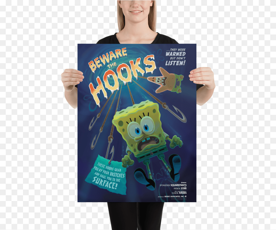 Spongebob Squarepants Beware The Hooks Premium Satin Poster Billie Eilish Lyric Poster, Advertisement, Person, Hand, Finger Png