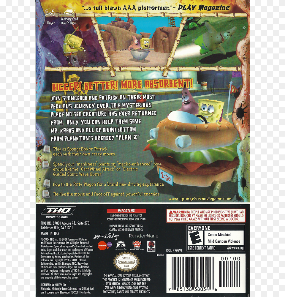 Spongebob Squarepants Movie Gamecube Cover, Advertisement, Poster, Animal, Bird Free Transparent Png