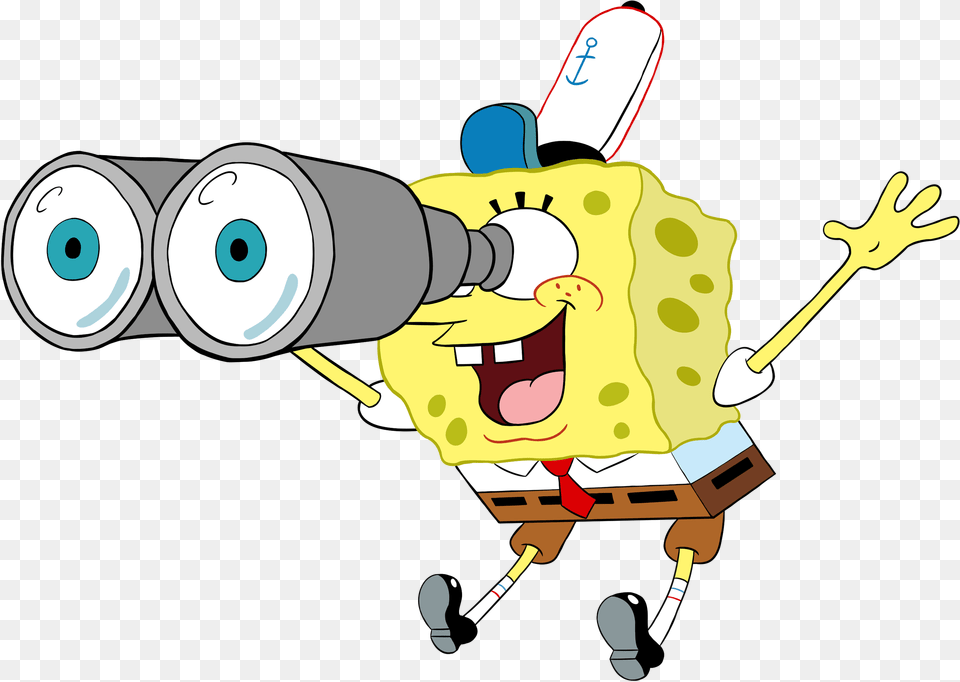 Spongebob With Binoculars Eyecupcakes Spongebob With Looking Through Binocular Cartoon, Cleaning, Person Png