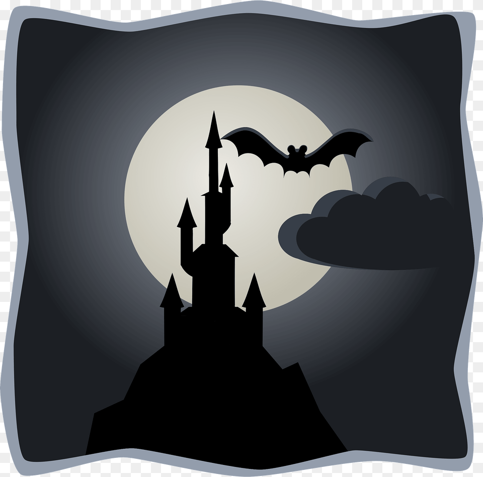 Spooky Castle In Full Moon Clipart, Silhouette, Logo, Animal, Mammal Free Png