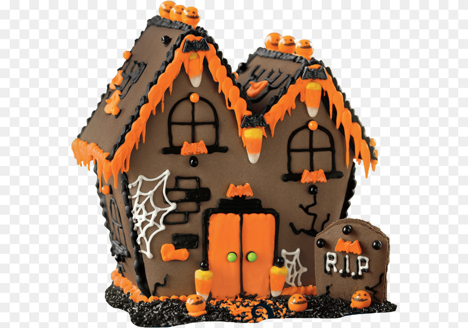 Spooky Haunted Gingerbread House, Cookie, Cream, Dessert, Food Png Image