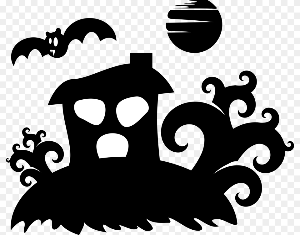 Spooky House Silhouette Clipart, Lighting, Stencil Free Png