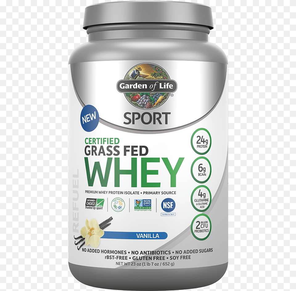 Sport Certified Grass Fed Whey Vanilla Garden Of Life Grass Fed Whey, Herbal, Herbs, Jar, Plant Png