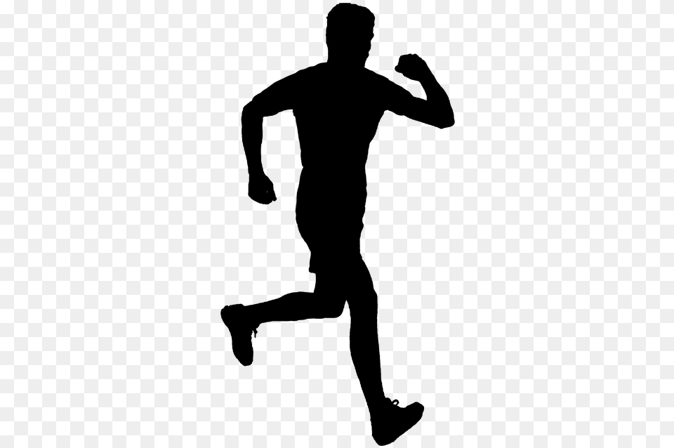 Sport Man Run Fitness Morning Run Hard Breathing Man Silhouette Jogging, Gray Free Png Download