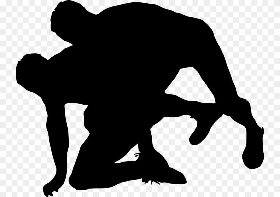 Sport Wrestling Silhouette, Person, Kneeling, Animal, Mammal Png Image